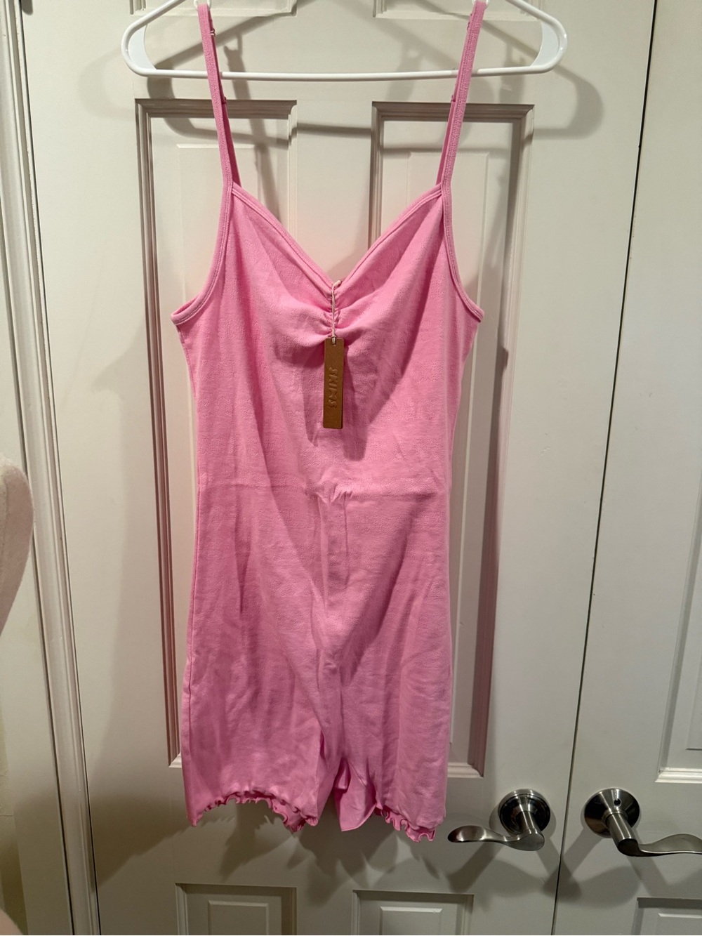 NWT SKIMS Pointelle Logo Onesie Romper Bubble Gum Pink 2XL